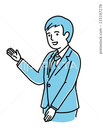 一名男子舉起一隻手引導,穿著淺藍色西裝,制服,面帶微笑,醫療保健,護理,客戶服務,向量圖 一名男子舉起一隻手引導,穿著淺藍色西裝,制服,面帶微笑,醫療保健,護理,客戶服務,向量圖 135197276