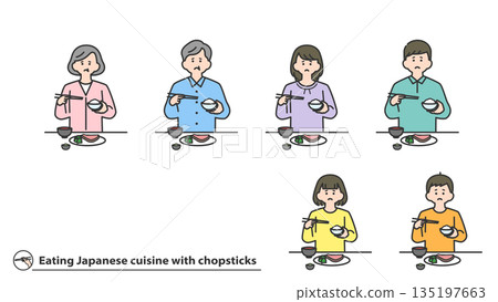 People eating Japanese food with chopsticks (negative) set People eating Japanese food with chopsticks (negative) set 135197663