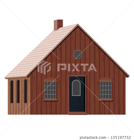 Wooden country house isolated on white background graphic illustration. 135197732