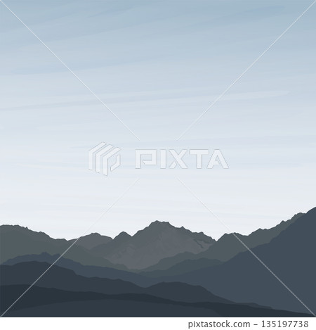 Minimalist silhouette mountain ranges landscape graphic illustrated have blank space. Minimalist silhouette mountain ranges landscape graphic illustrated have blank space. 135197738