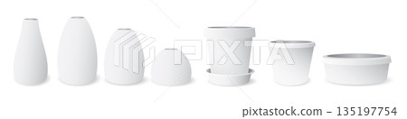 Minimalist ceramic porcelain vase and pot white color isolated various shapes graphic illustration. Minimalist ceramic porcelain vase and pot white color isolated various shapes graphic illustration. 135197754