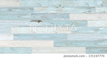 Mixed cut timber panels turquoise blue colores distressed weathered graphic illustration. Wooden texture pattern tropical style. 135197770
