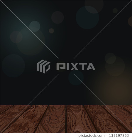 Wooden table and blurred night life square background with bokeh effect vector illustration have blank space for advertisement or products presentation. Wooden table and blurred night life square background with bokeh effect vector illustration have blank space for advertisement or products presentation. 135197863