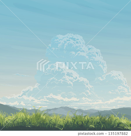 Countryside glass fields landscape with mountain range flat design graphic illustration have blank space. Countryside glass fields landscape with mountain range flat design graphic illustration have blank space. 135197882