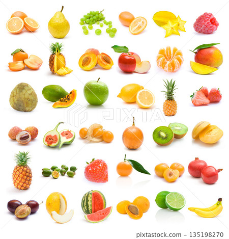 Fresh fruit assortment white background Fresh fruit assortment white background 135198270