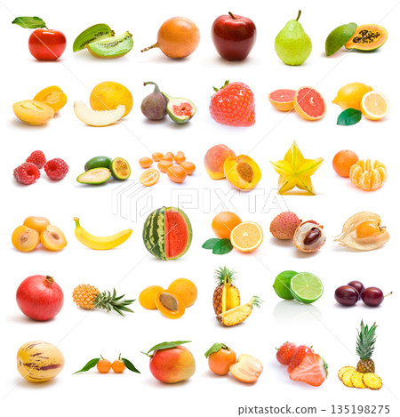 Fresh fruit assortment white background 135198275
