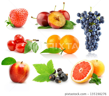 Fresh fruit assortment white background 135198276