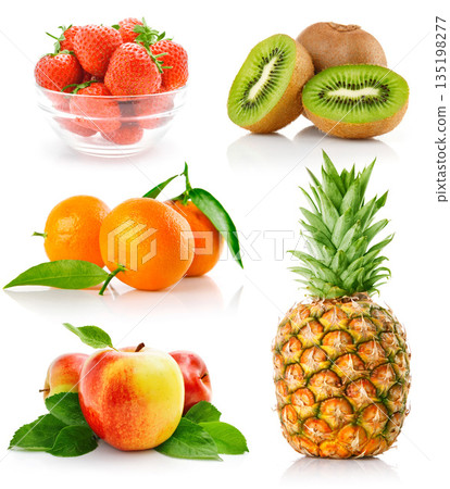 Fresh fruit assortment white background 135198277