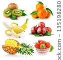 Fresh fruit assortment white background 135198280