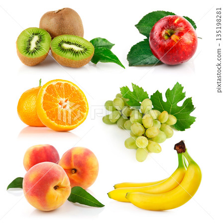 Fresh fruit assortment white background 135198281