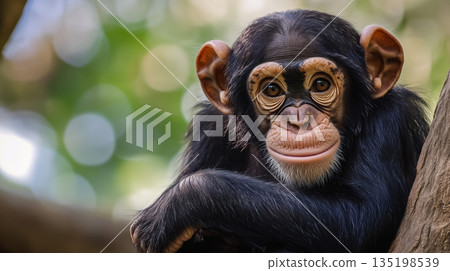 Portrait of free wild chimpanzee. Wild Chimpanzee portrait 135198539