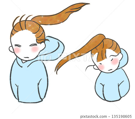 A woman's hair is blown by strong winds from the front and back A woman's hair is blown by strong winds from the front and back 135198605