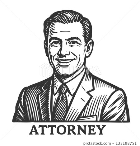 male attorney in business suit engraving raster 135198751