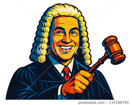 Smiling Judge Holding Gavel raster illustration Smiling Judge Holding Gavel raster illustration 135198765