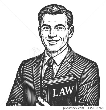 Smiling Male Lawyer engraving raster illustration Smiling Male Lawyer engraving raster illustration 135198768