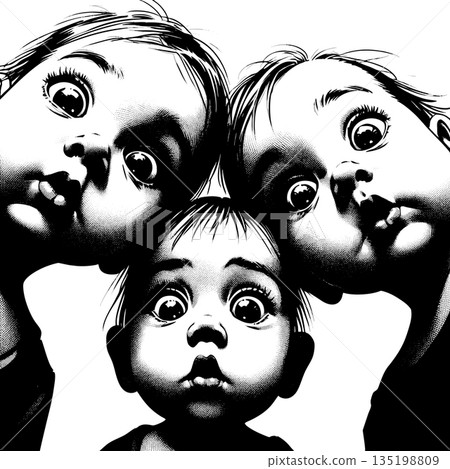 Surprised Babies Looking Down engraving vector Surprised Babies Looking Down engraving vector 135198809