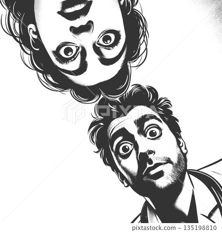 comic view of shocked faces engraving vector comic view of shocked faces engraving vector 135198810