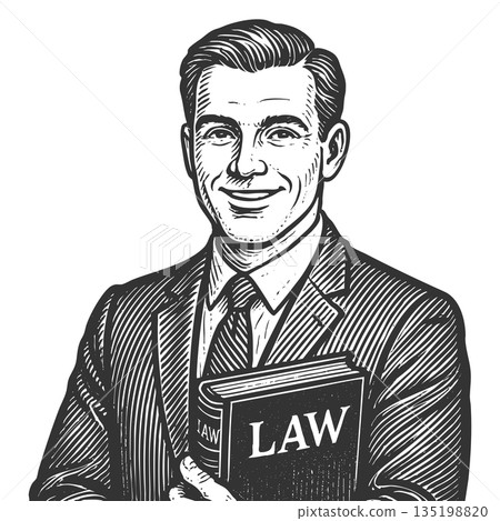 Smiling Male Lawyer engraving vector illustration Smiling Male Lawyer engraving vector illustration 135198820