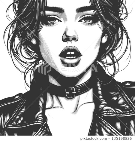Portrait of Woman with Choker engraving vector 135198826