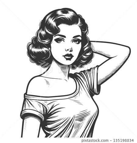 Elegant Retro Woman Posing in Vintage Style raster 135198834