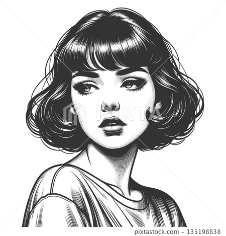 Stylized retro portrait of confident young woman Stylized retro portrait of confident young woman 135198838