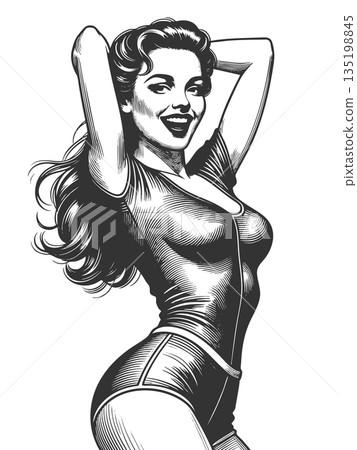 Retro Glamorous Woman in Tight Outfit vector Retro Glamorous Woman in Tight Outfit vector 135198845