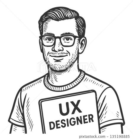 UX Designer Man in Hand-Drawn Sketch Style raster UX Designer Man in Hand-Drawn Sketch Style raster 135198885