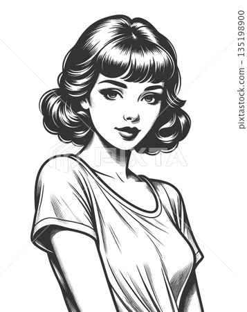 Stylized retro portrait of confident young woman 135198900