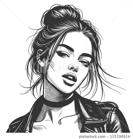 Portrait of Woman with Choker engraving raster 135198914