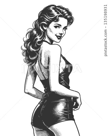 Retro Glamorous Woman in Tight Outfit vector Retro Glamorous Woman in Tight Outfit vector 135198931