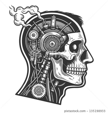 Mechanical Human Head with Gears and Pipes vector Mechanical Human Head with Gears and Pipes vector 135198933