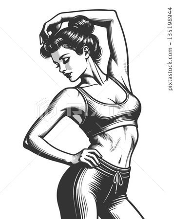 Fit woman stretching in sportswear sketch raster Fit woman stretching in sportswear sketch raster 135198944