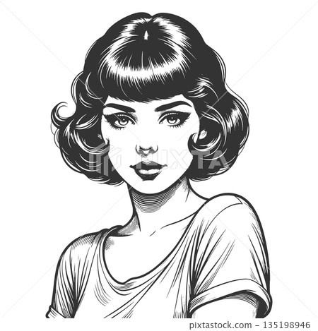 Stylized retro portrait of confident young woman Stylized retro portrait of confident young woman 135198946
