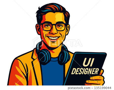 male UI designer holding tablet raster male UI designer holding tablet raster 135199044
