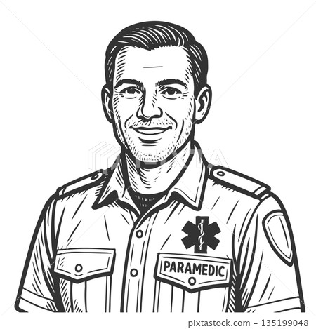 smiling paramedic engraving raster illustration smiling paramedic engraving raster illustration 135199048