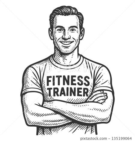 male fitness trainer engraving sketch raster male fitness trainer engraving sketch raster 135199064
