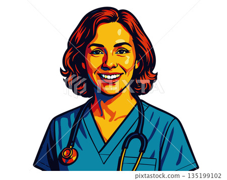 portrait of smiling female nurse vector portrait of smiling female nurse vector 135199102