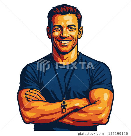 Smiling male fitness trainer vector illustration Smiling male fitness trainer vector illustration 135199126