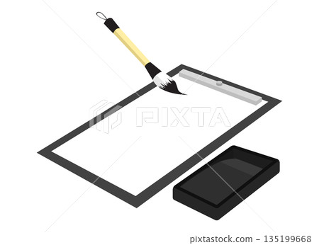 A scene where someone is trying to write something on a piece of paper with ink. 135199668