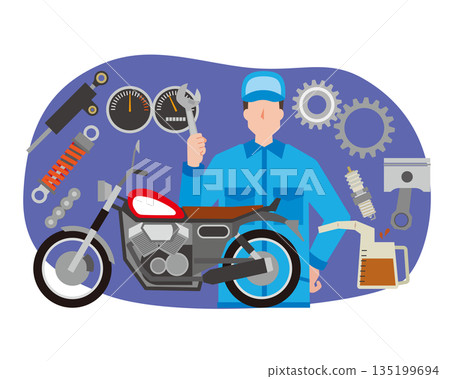 Man servicing a motorcycle 135199694