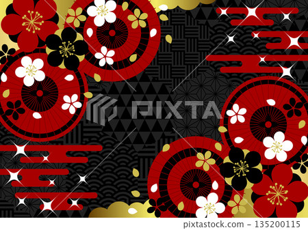 日式蜂巢圖案,配上日式雨傘和櫻花,背景,插圖,黑色,橫向,可愛 日式蜂巢圖案,配上日式雨傘和櫻花,背景,插圖,黑色,橫向,可愛 135200115