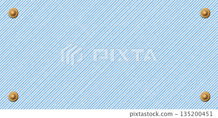 Denim blue jean textile faded condition background with brass pins frame vector illustration. 135200451