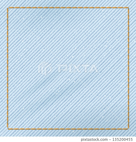 Denim blue jean light wash textile pattern on square background with gold seams border vector illustration. 135200455