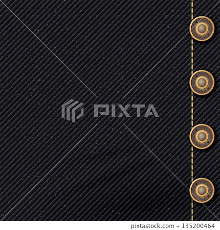Denim jean textile pattern black color on square background with gold seams and brass pins vector illustration. Denim jean textile pattern black color on square background with gold seams and brass pins vector illustration. 135200464