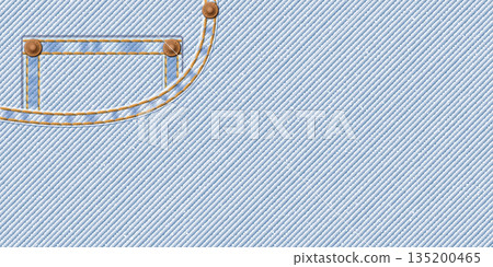Denim blue jean faded condition textile pattern background with pocket, gold seams, crease and brass pins vector illustration. Denim blue jean faded condition textile pattern background with pocket, gold seams, crease and brass pins vector illustration. 135200465