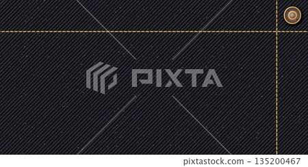 Denim jean textile pattern black color background with gold seams and brass buttons vector illustration. Denim jean textile pattern black color background with gold seams and brass buttons vector illustration. 135200467