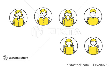 Person holding knife and fork icon set (2 colors) Person holding knife and fork icon set (2 colors) 135200769