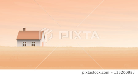 Wheat field with country house and vanilla sky background vector illustration have blank space. Countryside with gold colors grain nature and sunset background . Autumn agriculture landscape. Wheat field with country house and vanilla sky background vector illustration have blank space. Countryside with gold colors grain nature and sunset background . Autumn agriculture landscape. 135200983