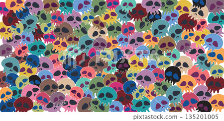 colorful various funny skull childish style background vector illustration. 135201005
