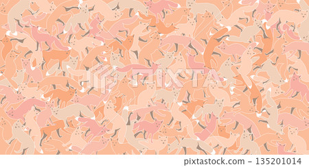 Fox pattern background monochromatic of peach tones, pink and beige with white color outline vector illustration. 135201014